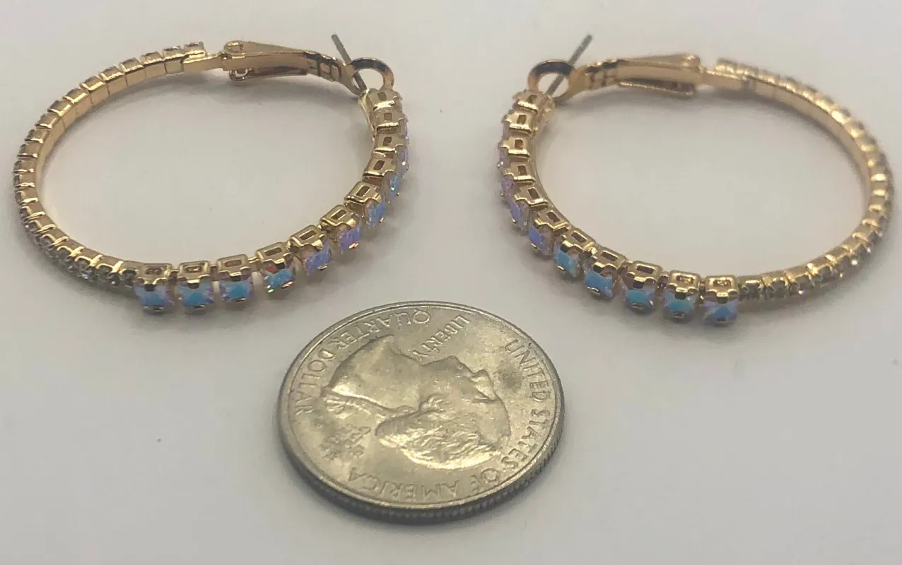 GOLD HOOP EARRINGS CLEAR AB STONES ( 11234 CZCLABGD ) sold by Oh My Jewelry