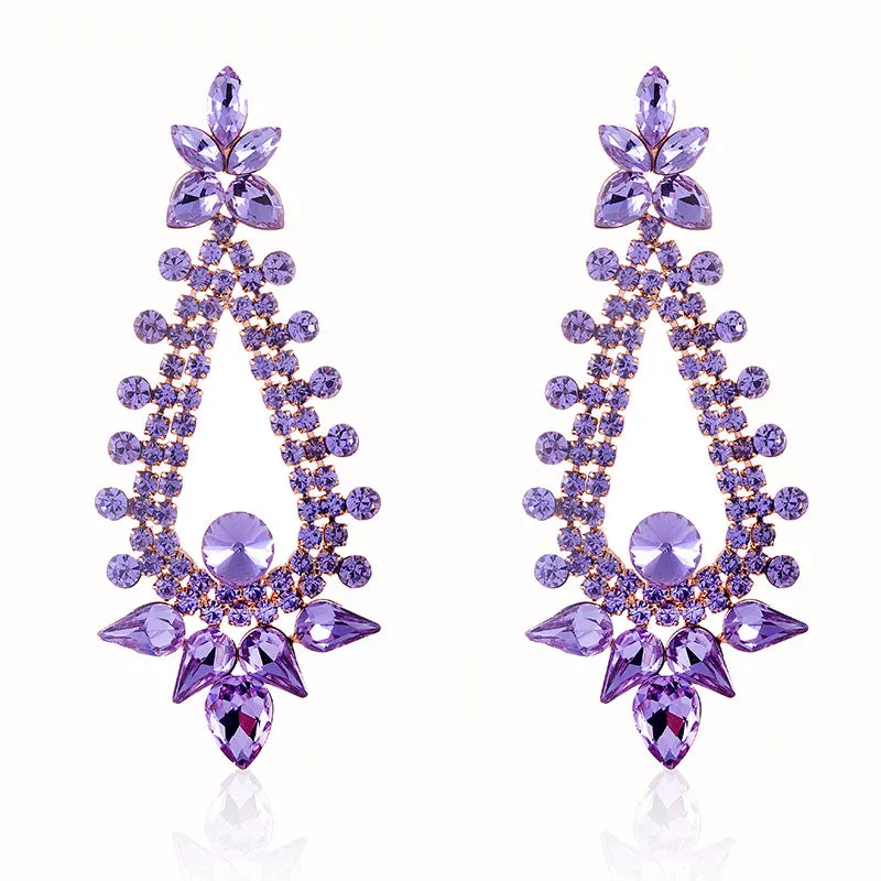 LAVENDER CRYSTAL RHINESTONE CHAIN EARRINGS ( 2588 LV ) made by Oh My Jewelry