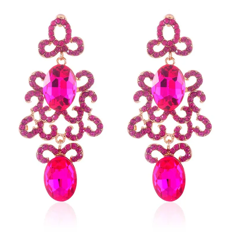 FUCHSIA CRYSTAL EARRINGS ( 2584 FU ) sold by Oh My Jewelry