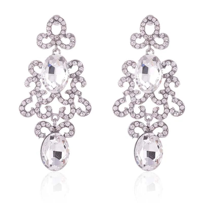 SILVER CLEAR CRYSTAL EARRINGS ( 2584 SCL ) sold by Oh My Jewelry