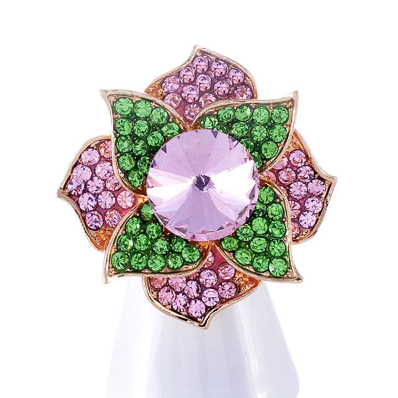 GOLD FLOWER RING PINK GREEN STONES ( 1311 PNG ) sold by Oh My Jewelry