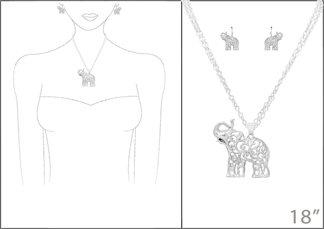 Silver Elephant Necklace Set ( 7142 S ) sold by Oh My Jewelry