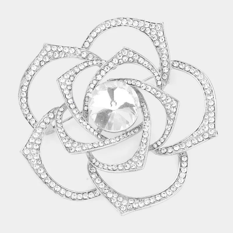 SILVER FLOWER BROOCH CLEAR STONES ( 1417 SCL ) sold by Oh My Jewelry