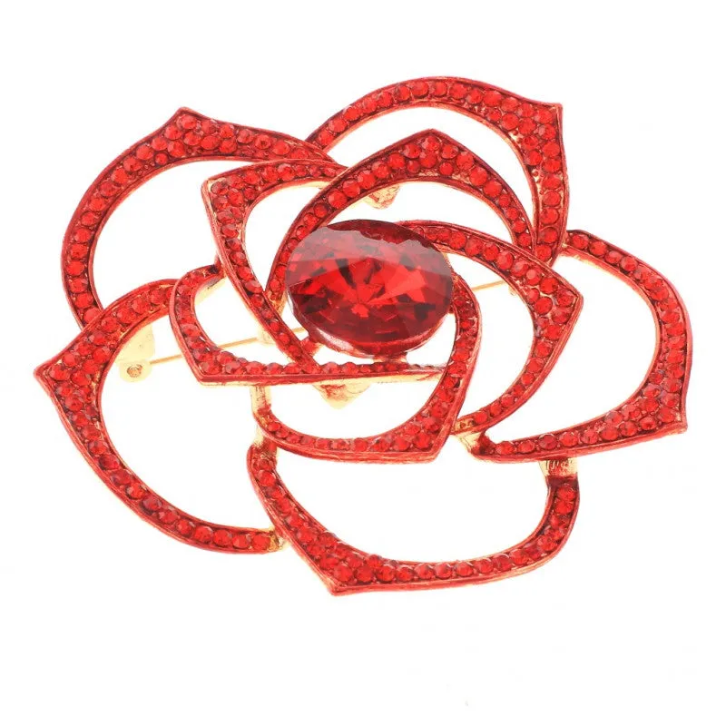 GOLD FLOWER BROOCH RED STONES( 1417 RED ) sold by Oh My Jewelry