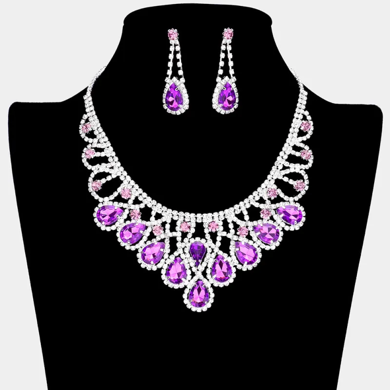 SILVER NECKLACE SET AMETHYST CLEAR STONES ( 15237 AMY ) made by Oh My Jewelry