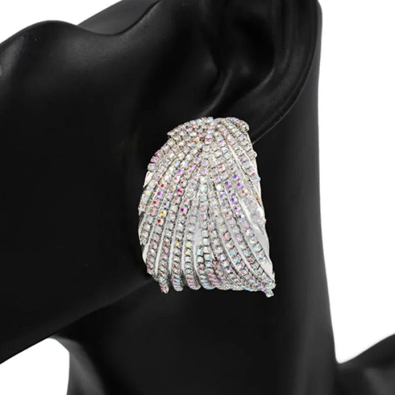 SILVER LEAF EARRINGS AB STONES ( 2540 RDAB ) made by Oh My Jewelry