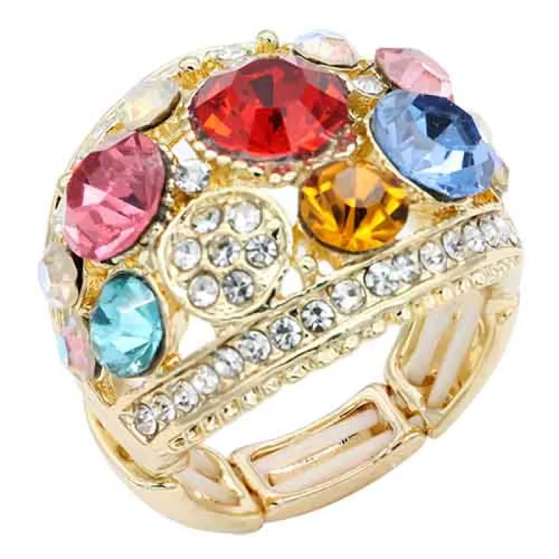 GOLD MULTI COLOR STONE STRETCH RING ( 2268 GDMT ) sold by Oh My Jewelry