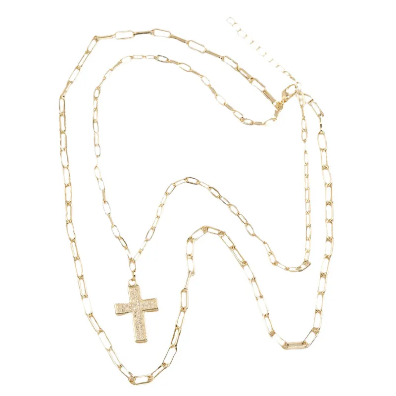 GOLD NECKLACE CROSS PENDANT CLEAR CZ CUBIC ZIROCNIA STONES ( 7027 G ) sold by Oh My Jewelry