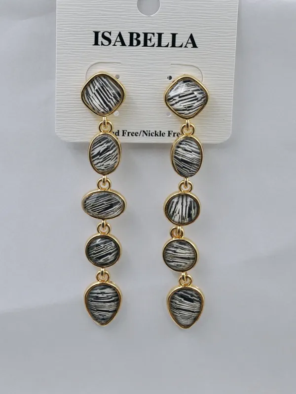 GOLD DANGLING GEOMETRIC SHAPE EARRINGS GREY STONES ( 241514 GY ) sold by Oh My Jewelry