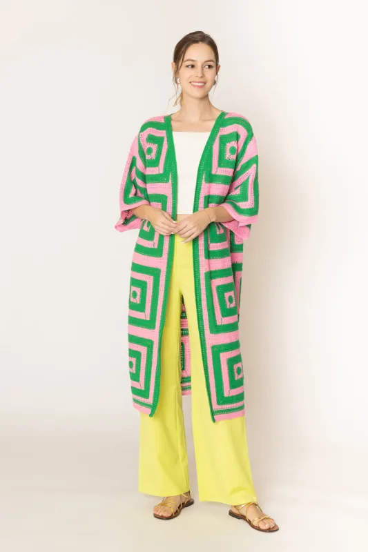 PINK GREEN CROCHET CARDIGAN ( 410051 PNK ) made by Oh My Jewelry