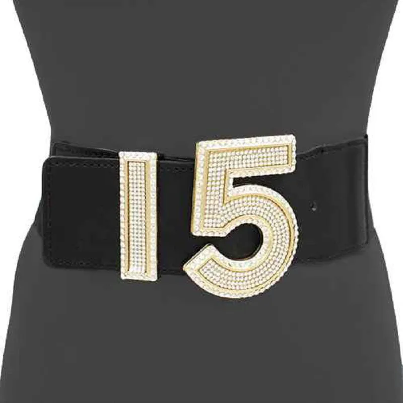 BLACK STRETCH BELT GOLD 5 CLEAR STONES ( 1317 GDBLK ) sold by Oh My Jewelry