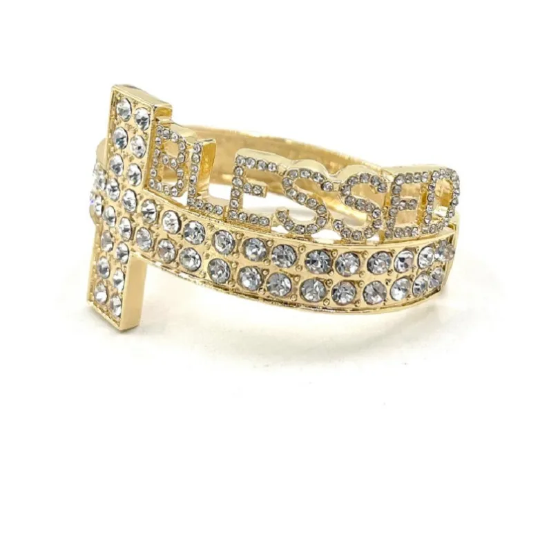 GOLD BLESSED CROSS BANGLE CLEAR STONES ( 0157 2C ) sold by Oh My Jewelry