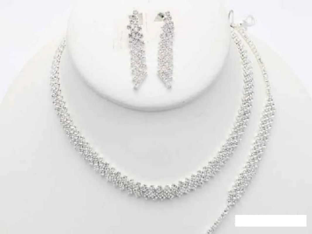 SILVER NECKLACE SET CLEAR STONES BRACELET ( 18310 S ) sold by Oh My Jewelry