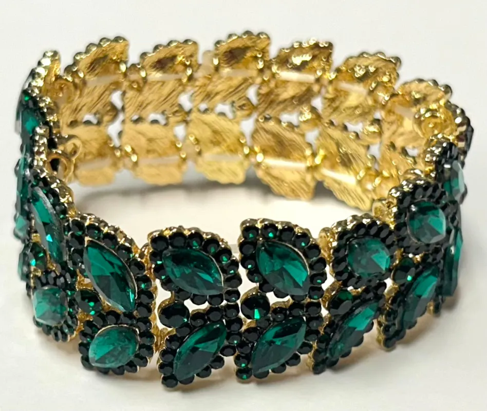 GOLD STRETCH BRACELET GREEN STONES ( 3048 GGN ) sold by Oh My Jewelry