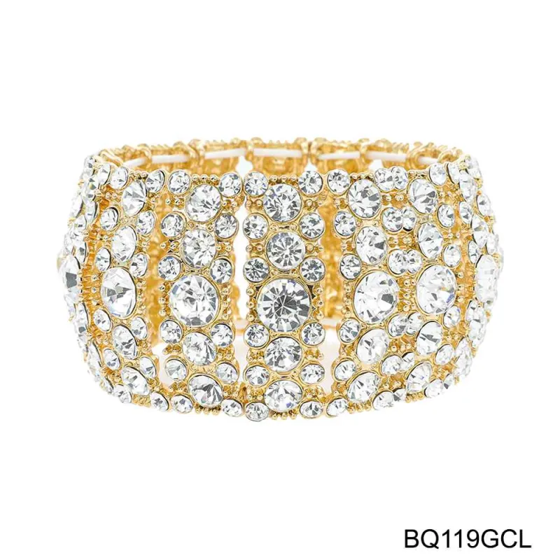 GOLD STRETCH BRACELET WITH CLEAR STONES (BQ 119 GCL) sold by Oh My Jewelry