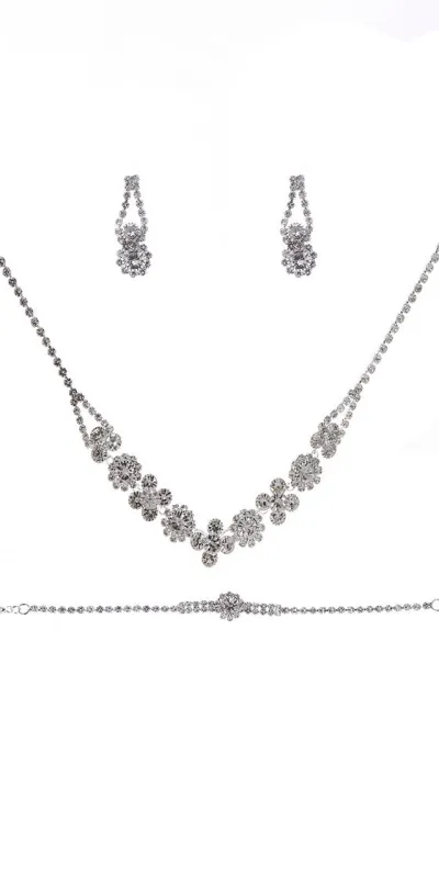 SILVER NECKLACE SET BRACELET CLEAR STONES ( 22268 CLSV ) sold by Oh My Jewelry