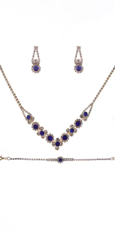 GOLD NECKLACE SET BRACELET SAPPHIRE STONES ( 22268 CLSAGD ) made by Oh My Jewelry