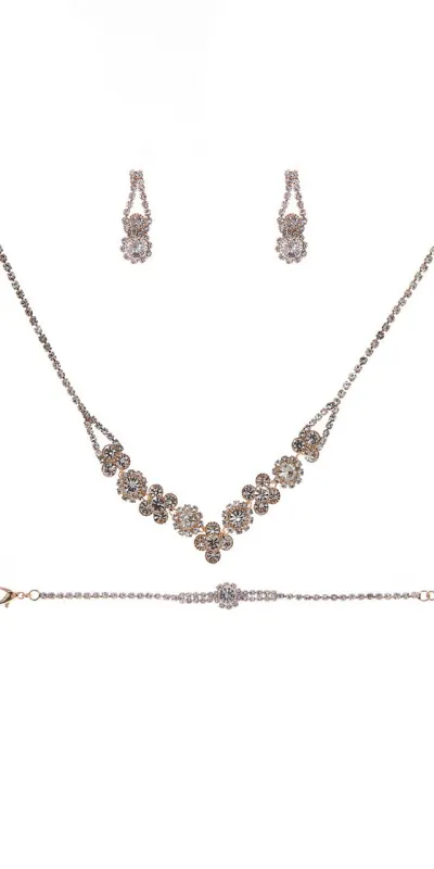 GOLD NECKLACE SET BRACELET CLEAR STONES ( 22268 CLGD ) sold by Oh My Jewelry