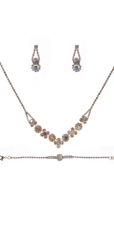 GOLD NECKLACE SET BRACELET CLEAR STONES ( 22268 CLABGD ) made by Oh My Jewelry