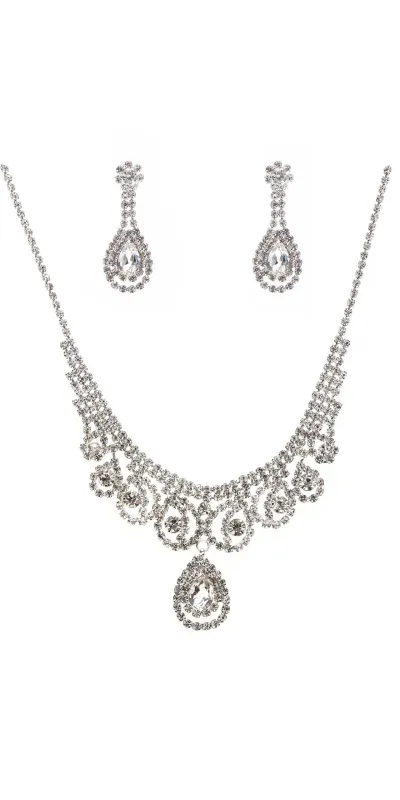 SILVER NECKLACE SET CLEAR RHINESTONES ( 22358 CLSV ) sold by Oh My Jewelry