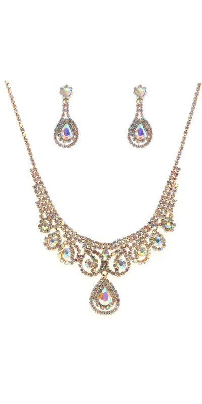 GOLD NECKLACE SET AB RHINESTONES ( 22358 CLABGD ) sold by Oh My Jewelry