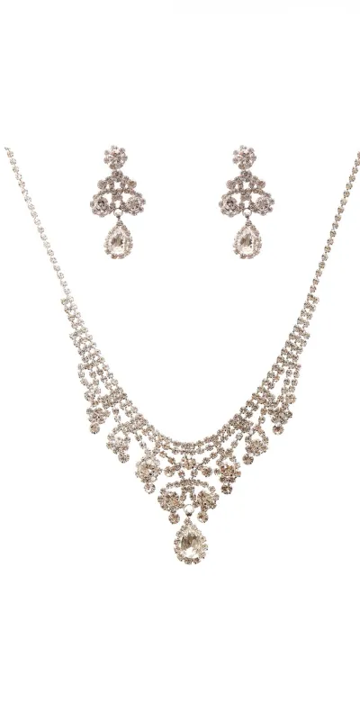 SILVER RHINESTONE NECKLACE SET CLEAR STONES ( 22357 CLSV ) sold by Oh My Jewelry