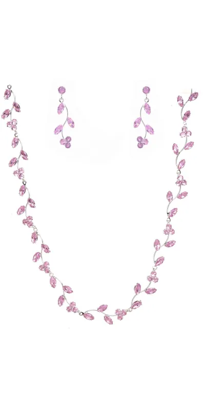SILVER FLORAL NECKLACE SET ROSE STONES ( 22140 CZROSV ) sold by Oh My Jewelry