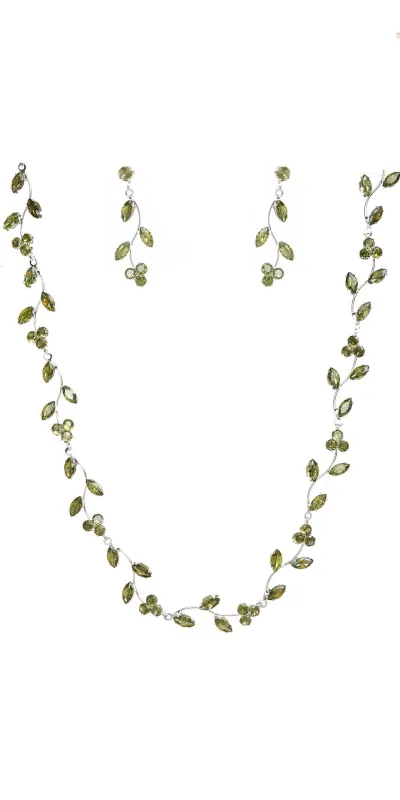 SILVER FLORAL NECKLACE SET GREEN STONES ( 22140 CZPDSV ) sold by Oh My Jewelry