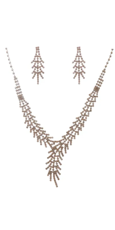 SILVER RHINESTONES NECKLACE SET CLEAR STONES ( 20654 CLSV ) made by Oh My Jewelry