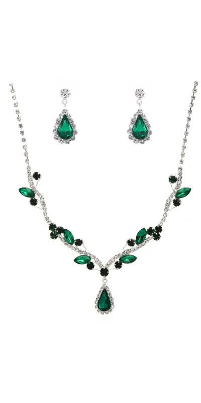 SILVER NECKLACE SET CLEAR EMERALD STONES ( 20040 CLEMSV ) sold by Oh My Jewelry