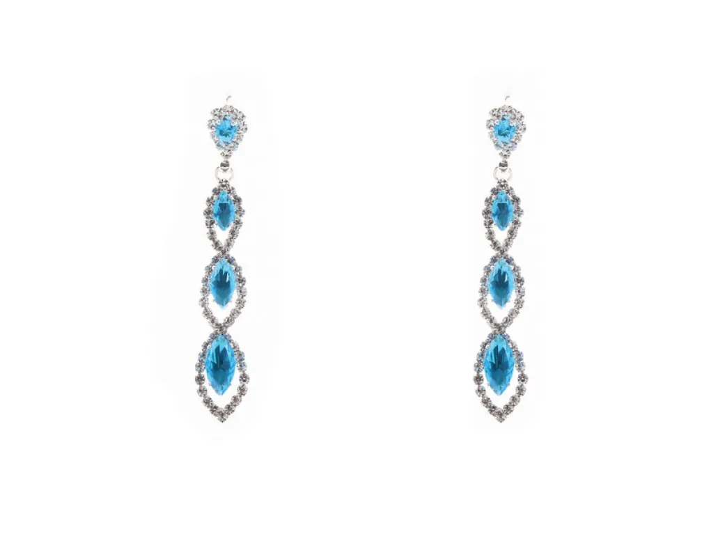DANGLING SILVER EARRINGS TURQUOISE CLEAR CZ STONES ( 11251 CLTQSV ) made by Oh My Jewelry