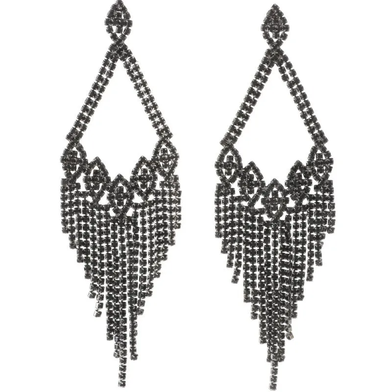 HEMATITE BLACK EARRINGS FRINGE CLEAR STONES ( 9155 HBK ) sold by Oh My Jewelry