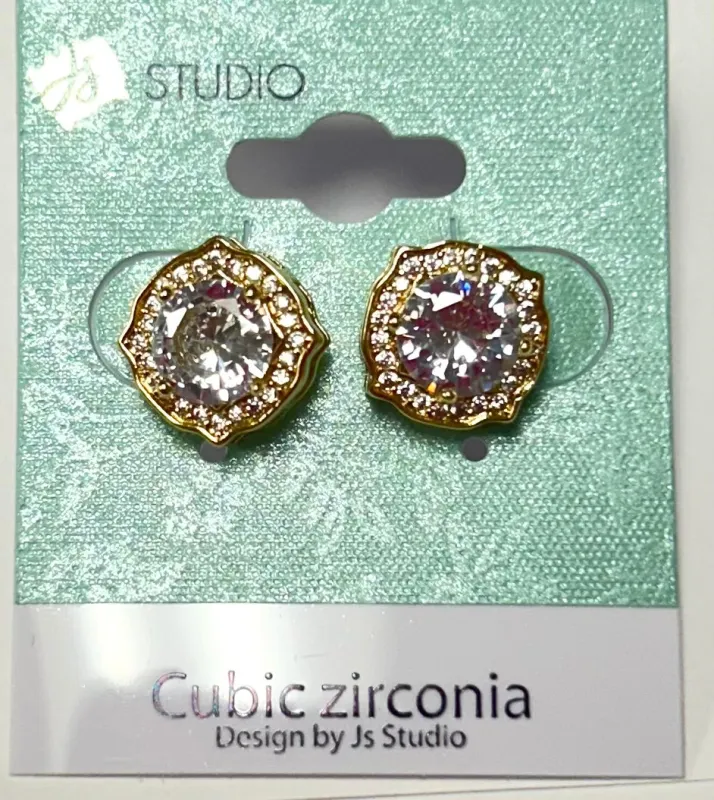 GOLD CZ STUD EARRINGS ( 3741 G ) made by Oh My Jewelry