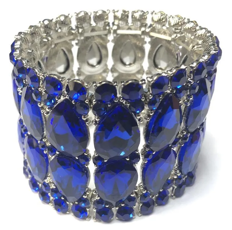 SILVER STRETCH BRACELET BLUE STONES ( 0125 3S ) sold by Oh My Jewelry