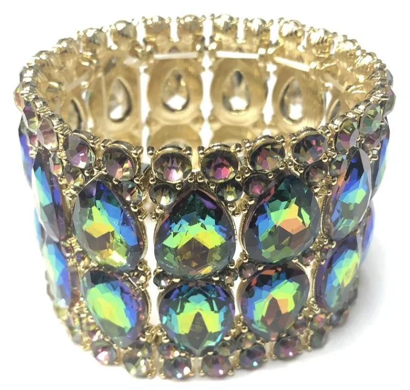 GOLD STRETCH BRACELET GREEN AB STONES ( 0125 2GX ) sold by Oh My Jewelry