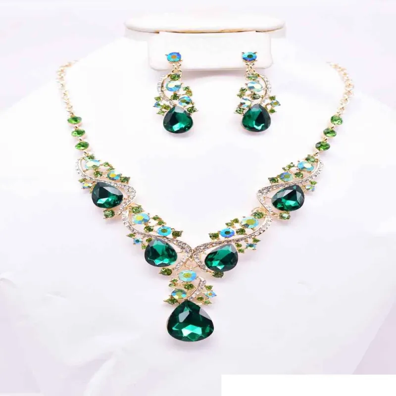 GOLD NECKLACE SET LIME GREEN STONES ( 12339 GLM ) sold by Oh My Jewelry