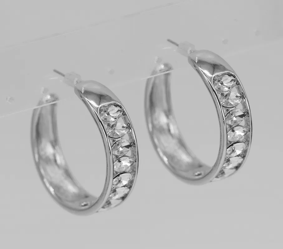 SILVER HOOP EARRINGS CLEAR STONES ( 4495 SLCRY ) sold by Oh My Jewelry