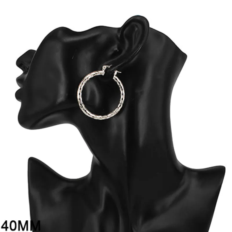SILVER TEXTURED HOOP EARRINGS ( 7301 40 RD ) sold by Oh My Jewelry