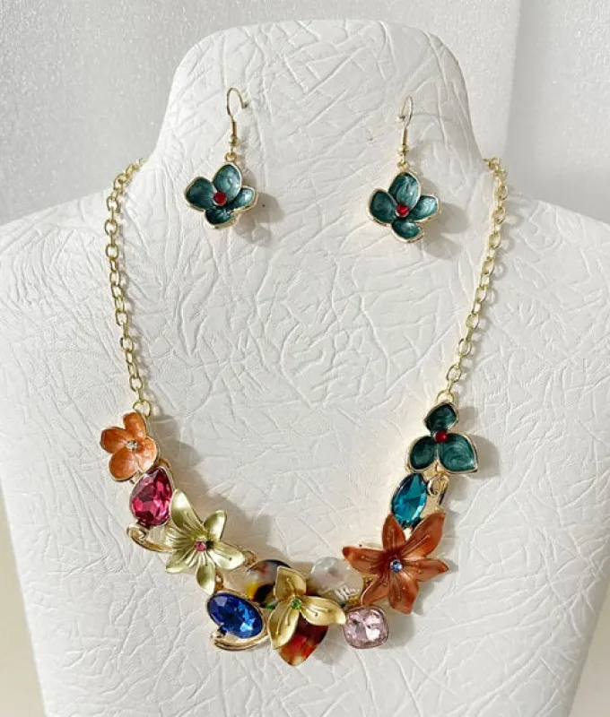 GOLD MULTI COLOR NECKLACE SET ( 5028 GMT ) sold by Oh My Jewelry