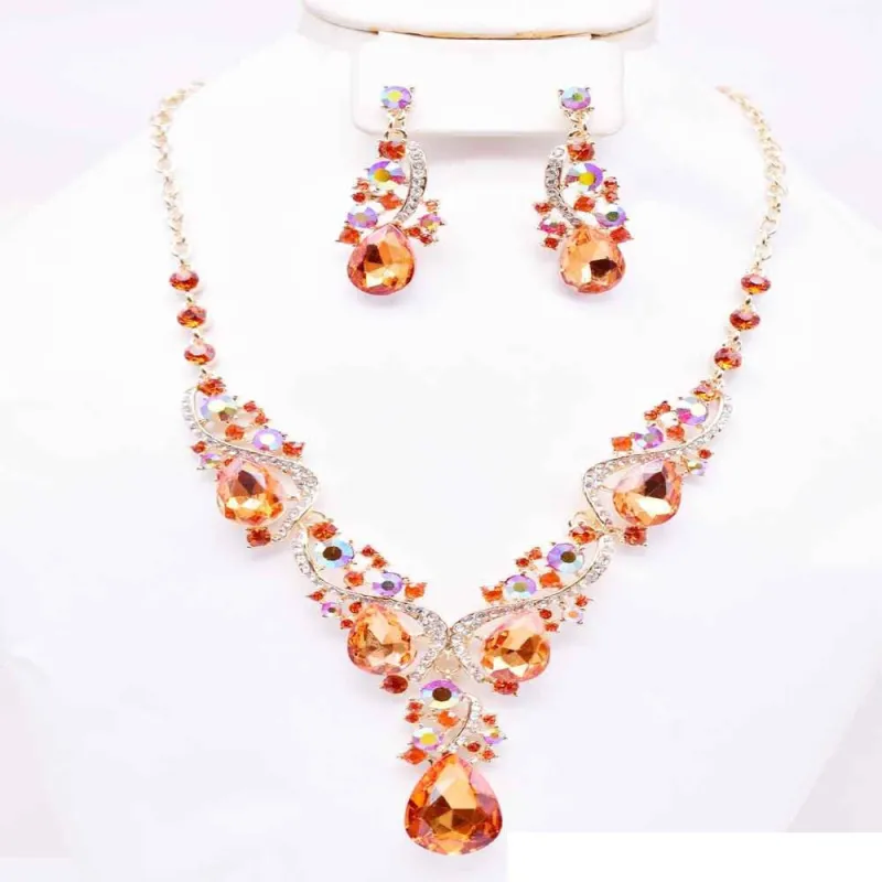 GOLD NECKLACE SET ORANGE STONES ( 12339  GOR ) sold by Oh My Jewelry