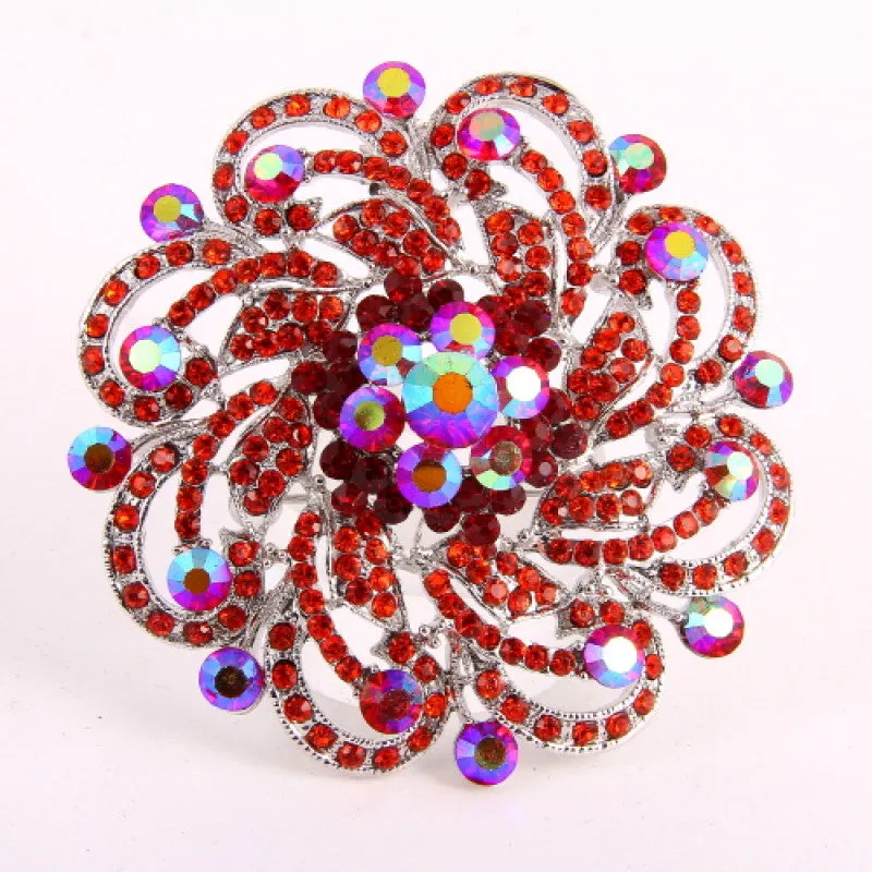 SILVER FLORAL BROOCH WITH RED STONES ( 0644 SRED ) sold by Oh My Jewelry