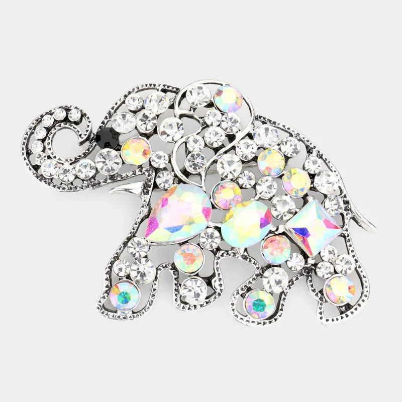 SILVER ELEPHANT BROOCH CLEAR AND AB STONES ( 06738 ) sold by Oh My Jewelry