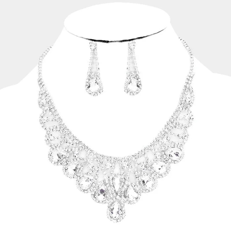 SILVER NECKLACE SET CLEAR STONES ( 15237 SCL ) sold by Oh My Jewelry