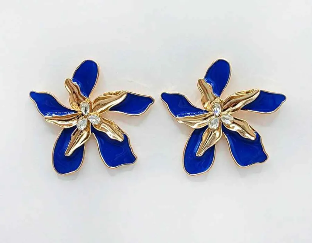 BLUE GOLD FLOWER EARRINGS ( 2160 BL ) sold by Oh My Jewelry