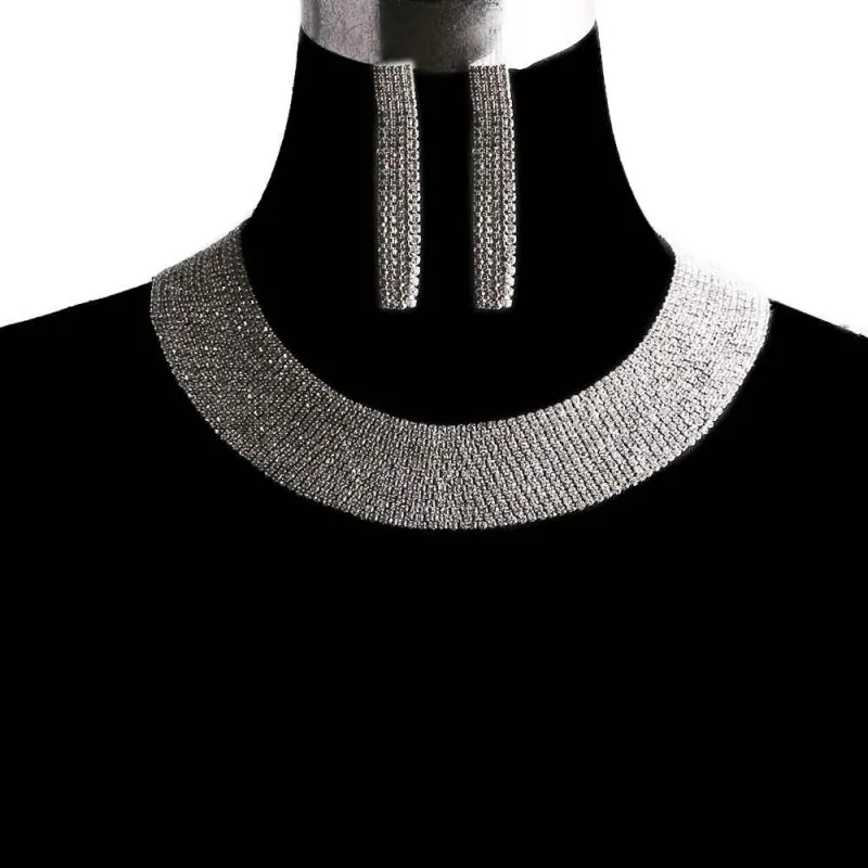 SILVER NECKLACE SET CLEAR STONES ( 2484 SCL ) sold by Oh My Jewelry