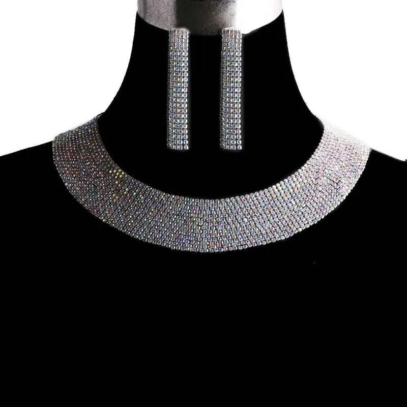 SILVER NECKLACE SET AB STONES ( 2484 SAB ) sold by Oh My Jewelry