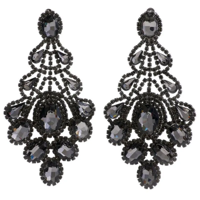 4.25" HEMATITE BLACK DIAMOND Rhinestone Chandelier Earrings ( 3021 HBD PIERCE ) sold by Oh My Jewelry
