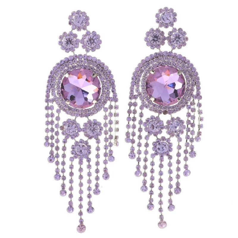 LARGE DANGLING SILVER CHANDELIER EARRINGS LAVENDER STONES ( 8593 SLAV ) sold by Oh My Jewelry