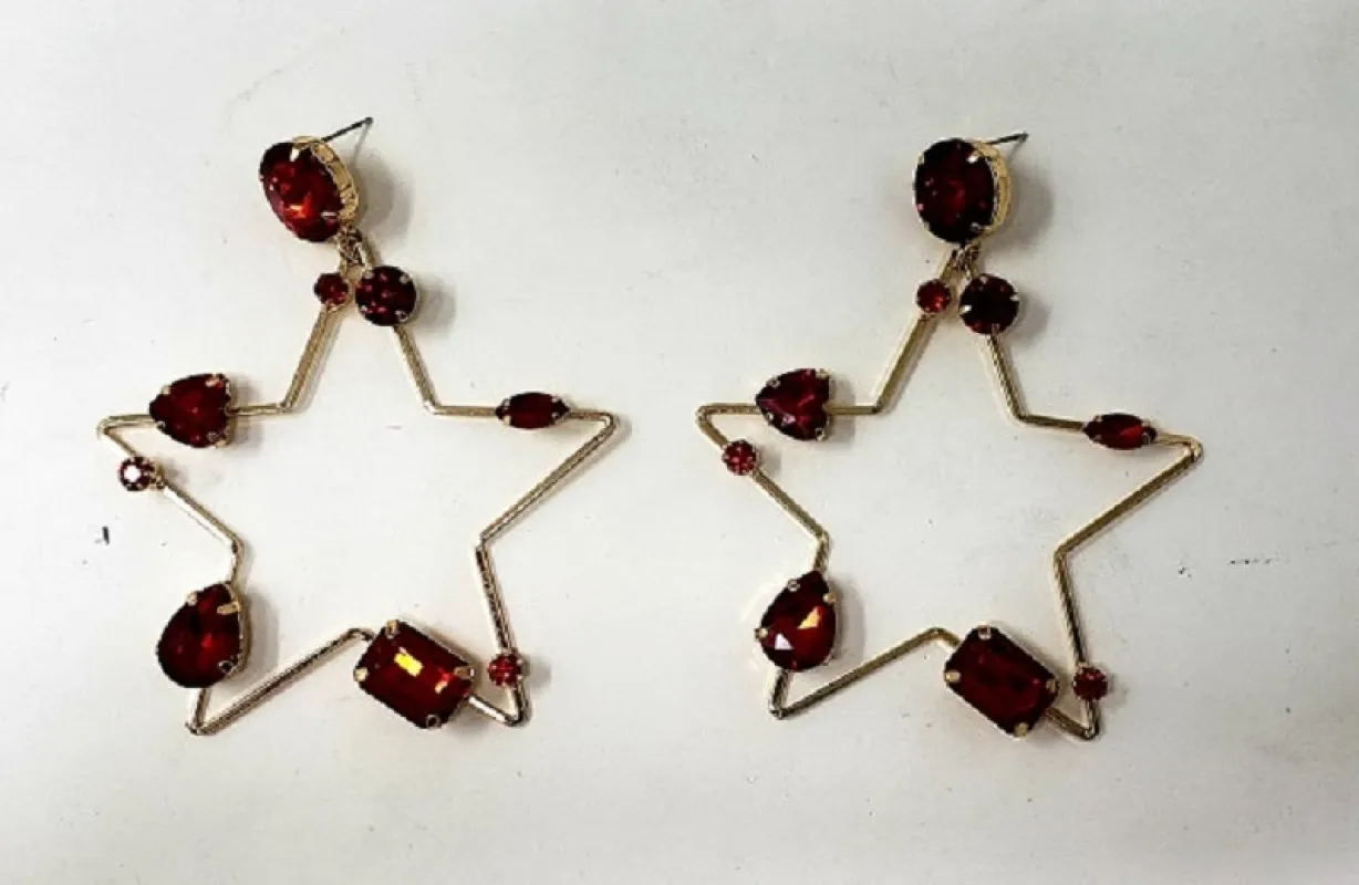 GOLD STAR EARRINGS RED STONES ( 10014 GRD ) sold by Oh My Jewelry