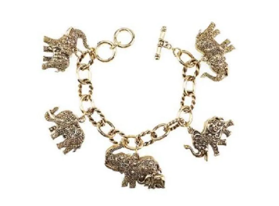 Gold Filigree 2 Sided Elephant Toggle Charm Bracelet ( 9062 ) sold by Oh My Jewelry